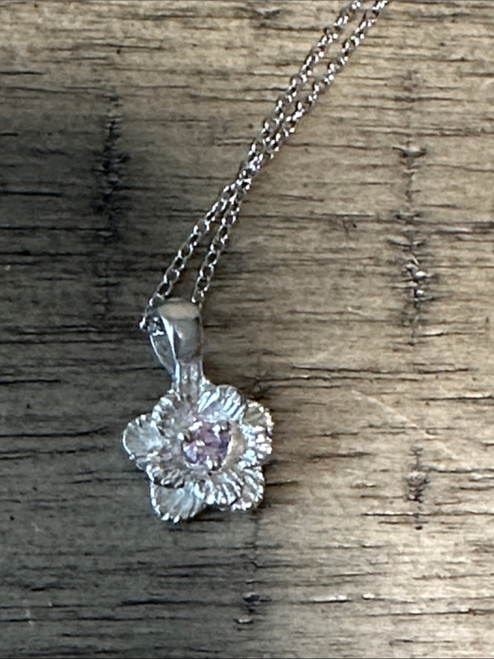 Delicate Silver Flower Pendant Necklace with Pink Gem - Women Jewelry